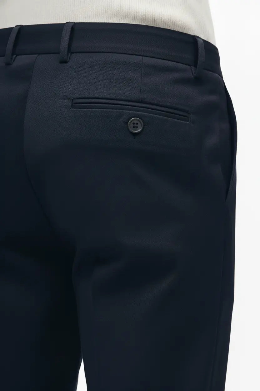 
Men’s navy blue cotton casual trousers designed for everyday wear, comfortable and breathable cotton fabric, stylish casual trousers for men suitable for office, travel, and daily use.