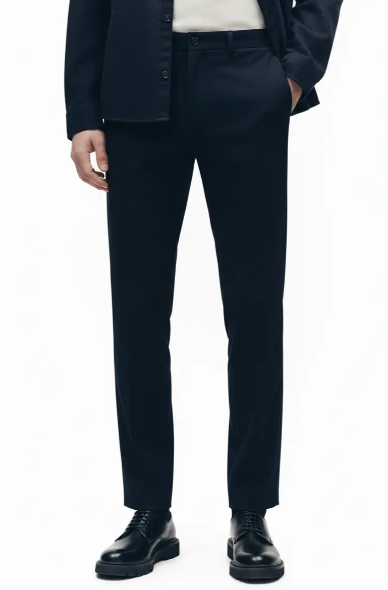 
Men’s navy blue cotton casual trousers designed for everyday wear, comfortable and breathable cotton fabric, stylish casual trousers for men suitable for office, travel, and daily use.