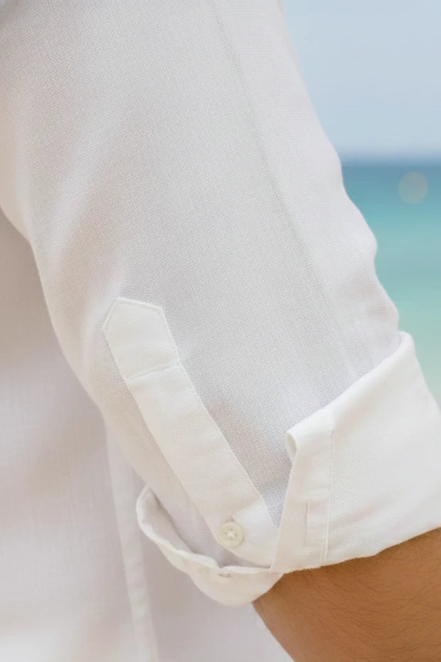 Classic white linen shirt for men crafted from breathable fabric, designed as a premium linen formal shirt and stylish linen casual shirt. This mens white linen shirt features a timeless long-sleeve design, making it one of the best linen shirts for men and a versatile choice among mens linen shirts for everyday and formal wear.
