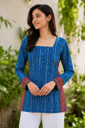 Blue Cotton Short Kurti for Women