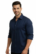 Smart navy blue shirt for men made from soft cotton shirts for men, featuring a classic navy blue formal shirt design. This dark blue shirt offers a polished look, making it an ideal men shirt for office and formal wear.