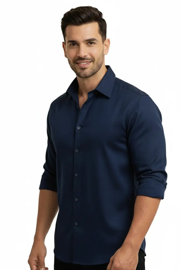 Men’s Navy Blue Cotton Casual Shirt
