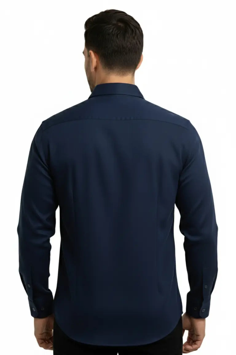 Smart navy blue shirt for men made from soft cotton shirts for men, featuring a classic navy blue formal shirt design. This dark blue shirt offers a polished look, making it an ideal men shirt for office and formal wear.