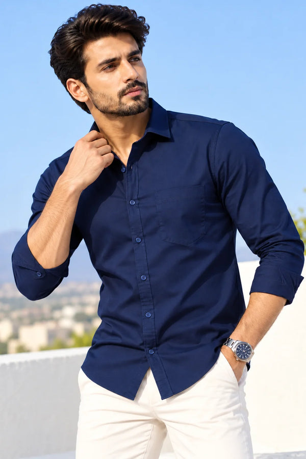 Men’s Navy Blue Cotton Casual Shirt