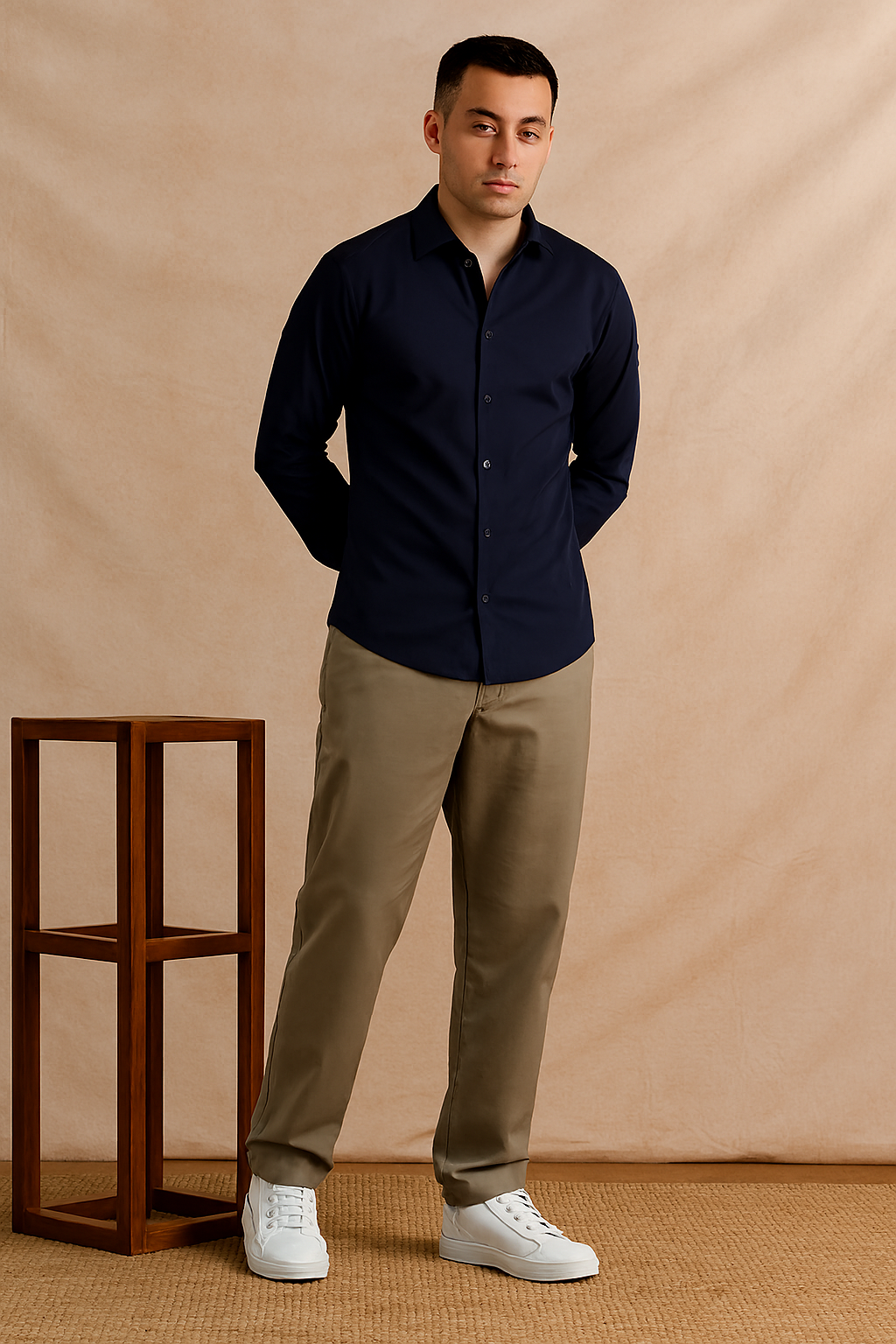 Solid Navy Blue Cotton Shirt