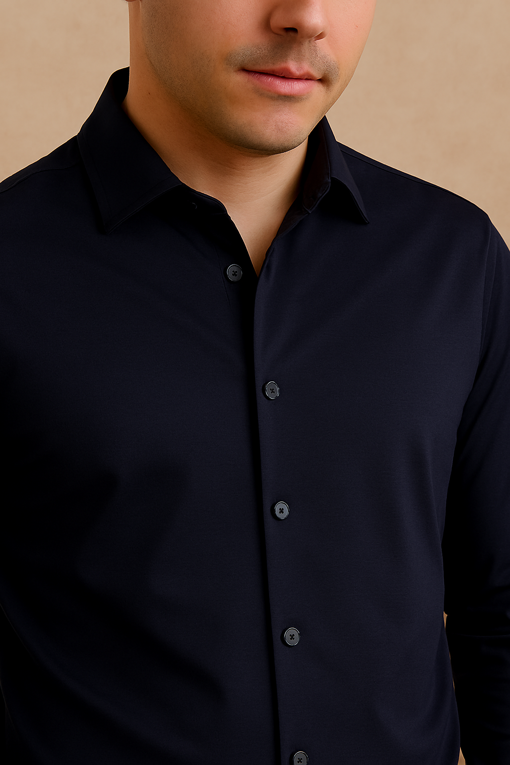 Solid Navy Blue Cotton Shirt