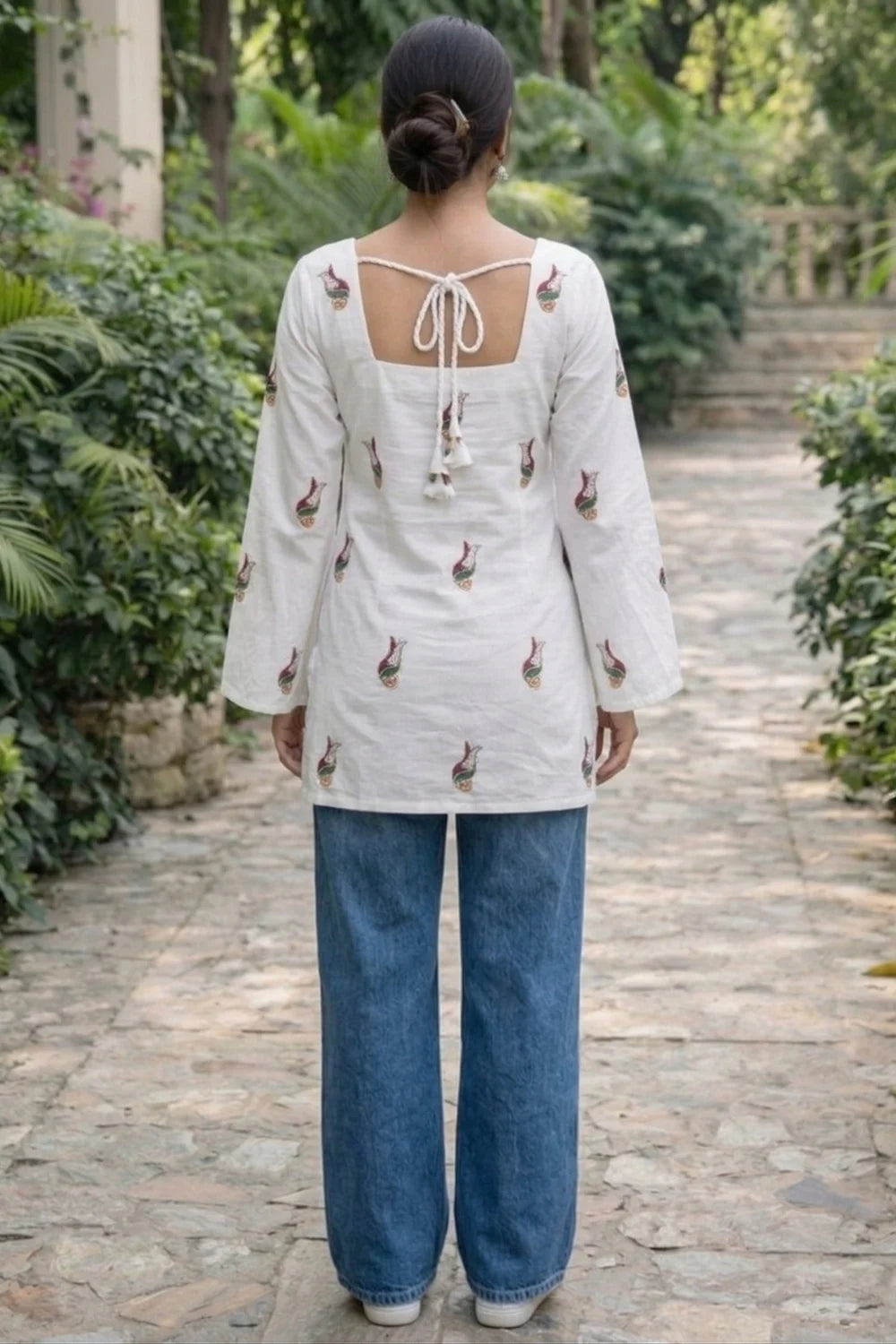 White Embroidery Short Kurti