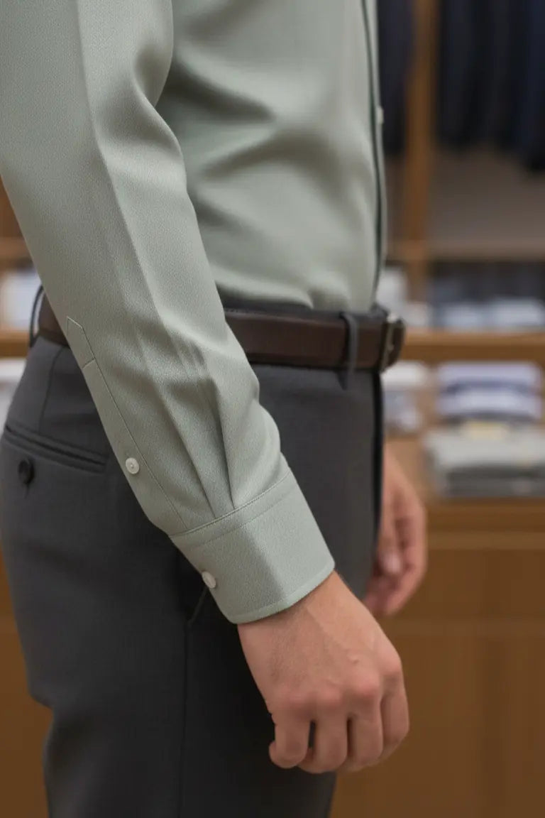 Stylish olive green shirt for men crafted from soft cotton shirt fabric, designed as a comfortable olive green shirt for men with a modern look. This green men shirt works perfectly as a men party wear shirt and everyday style, blending well with mens casual shirts and premium designer shirts for men collections. A versatile mint green shirt tone makes it ideal for smart casual and party wear.