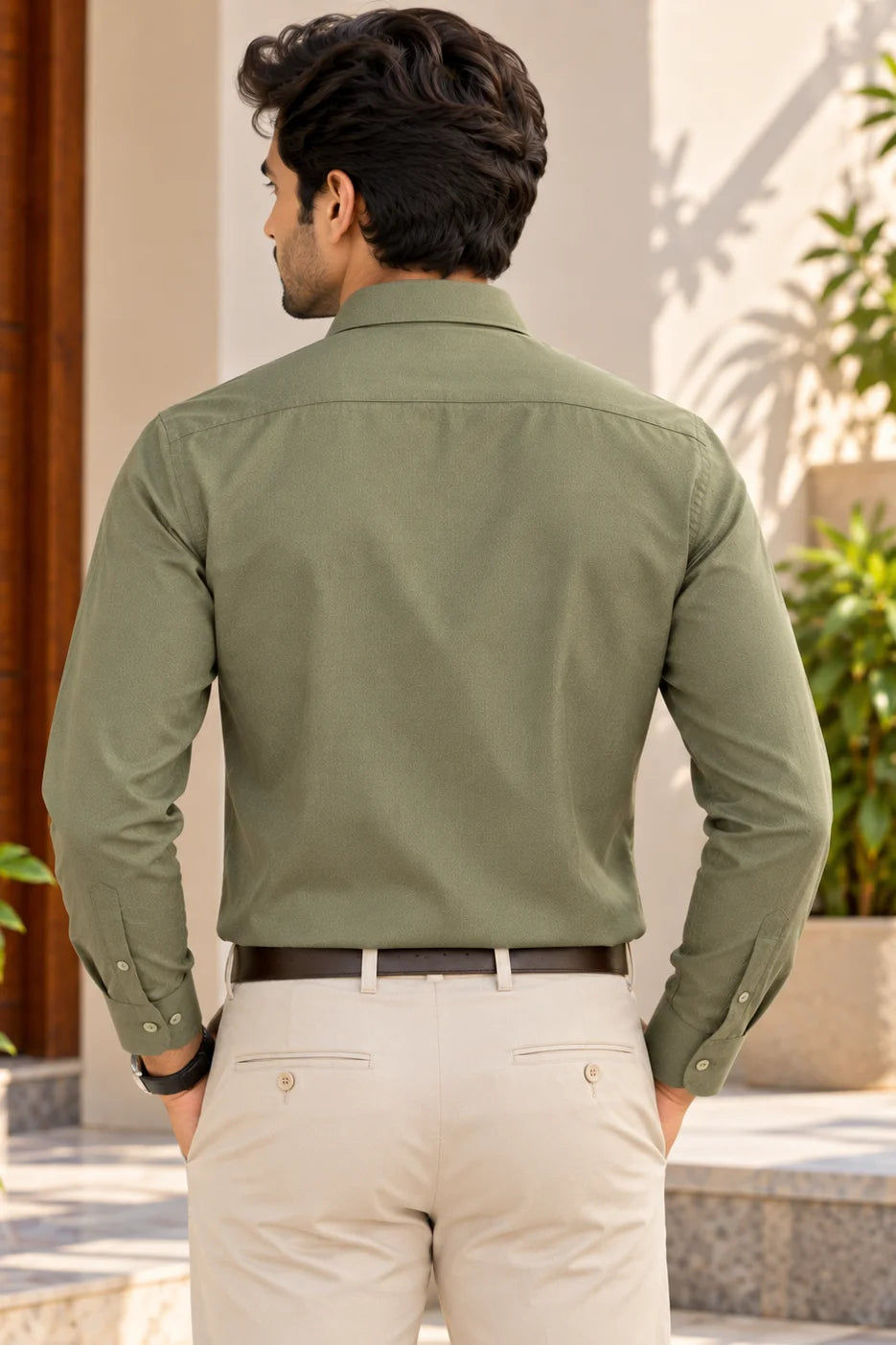 Olive Green Cotton Formal Shirt for Men
