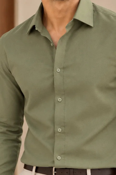 Olive Green Cotton Formal Shirt for Men