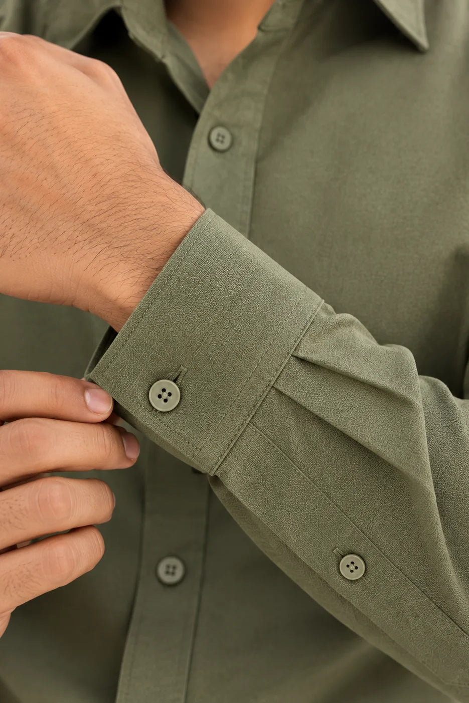 Olive Green Cotton Formal Shirt for Men