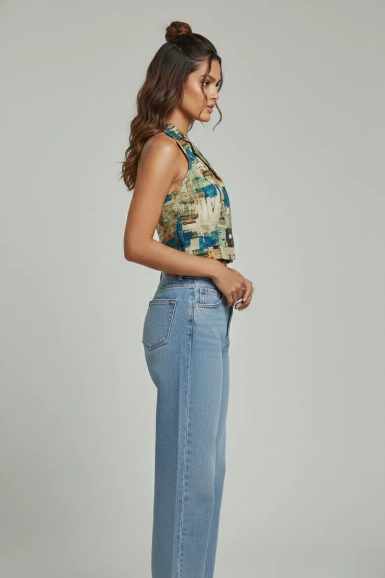 Women’s Geometric Print Cotton Crop Shirt