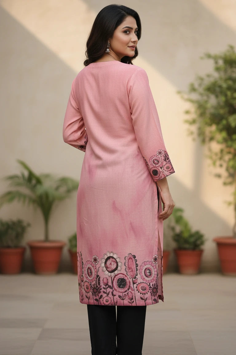 women ethnic wear light pink women kurta crafted for everyday elegance. This pink kurta is a comfortable cotton kurta for women, perfect as stylish ethnic wear, versatile kurtas, and graceful ethnic dresses for women.- back