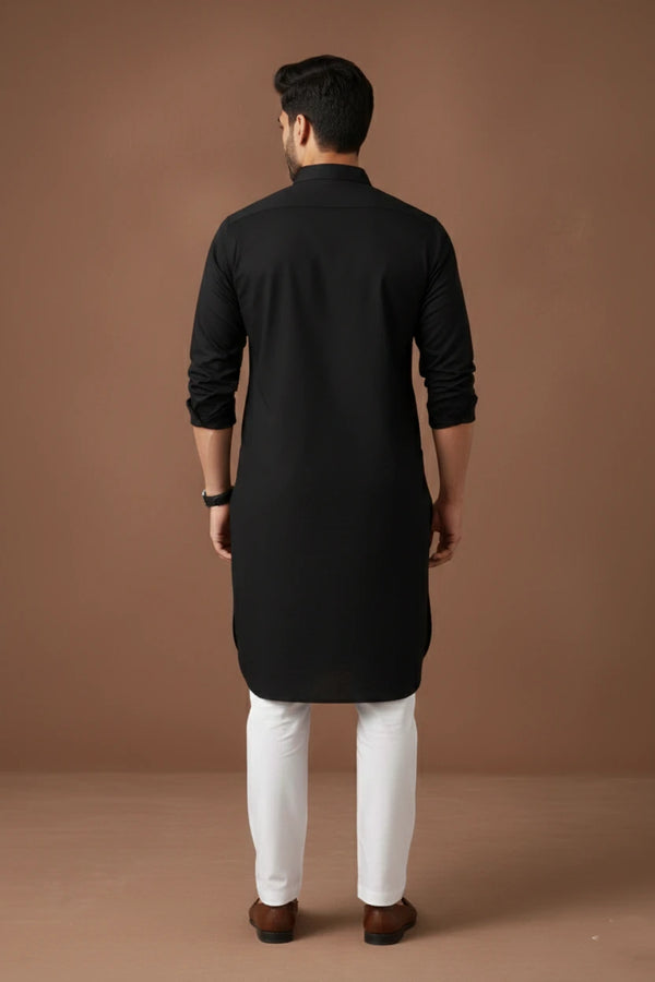 Black Long Spread Collar Kurta