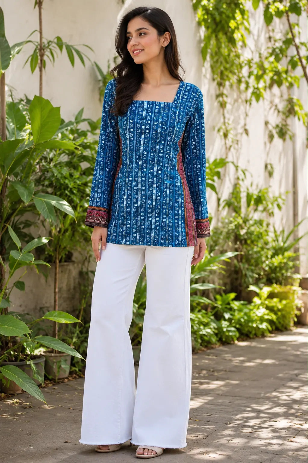 Blue Cotton Short Kurti for Women