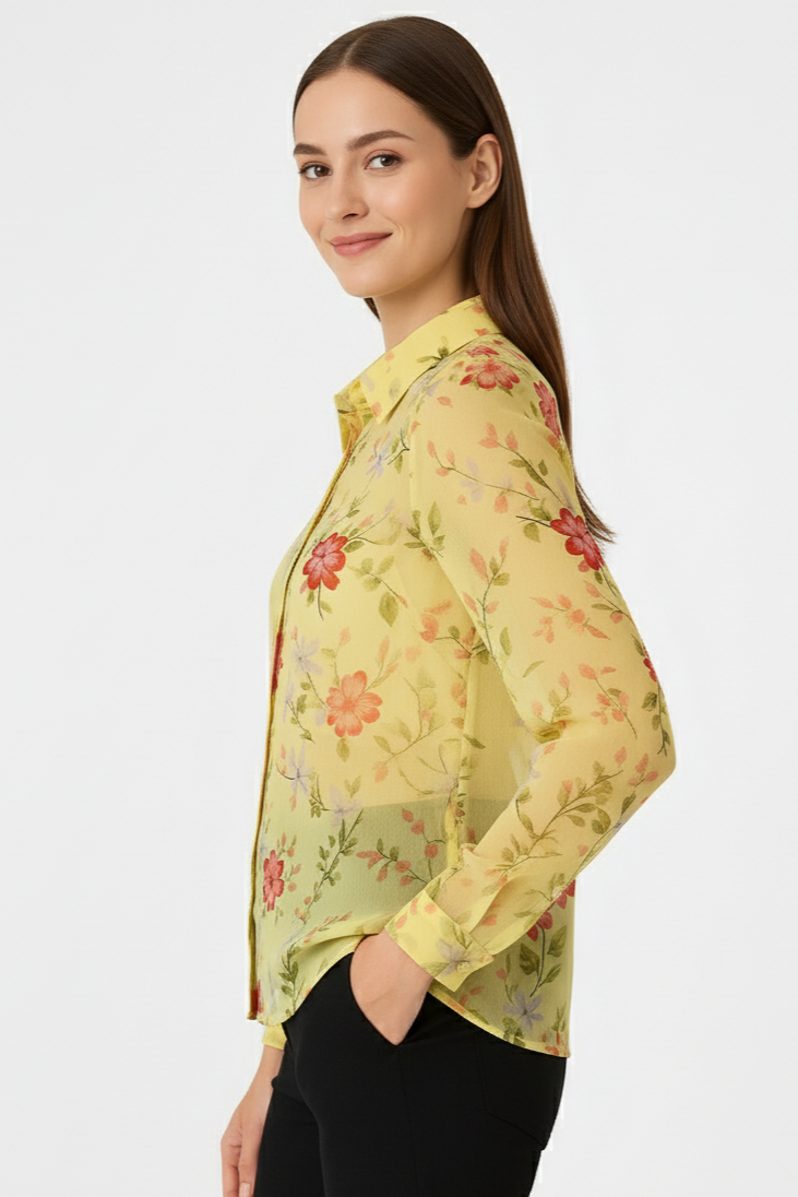 Yellow Georgette Korean Fit Shirt