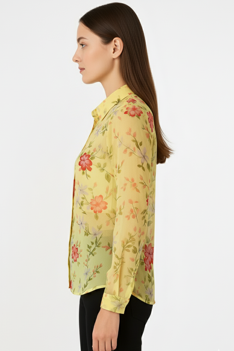 Yellow Georgette Korean Fit Shirt