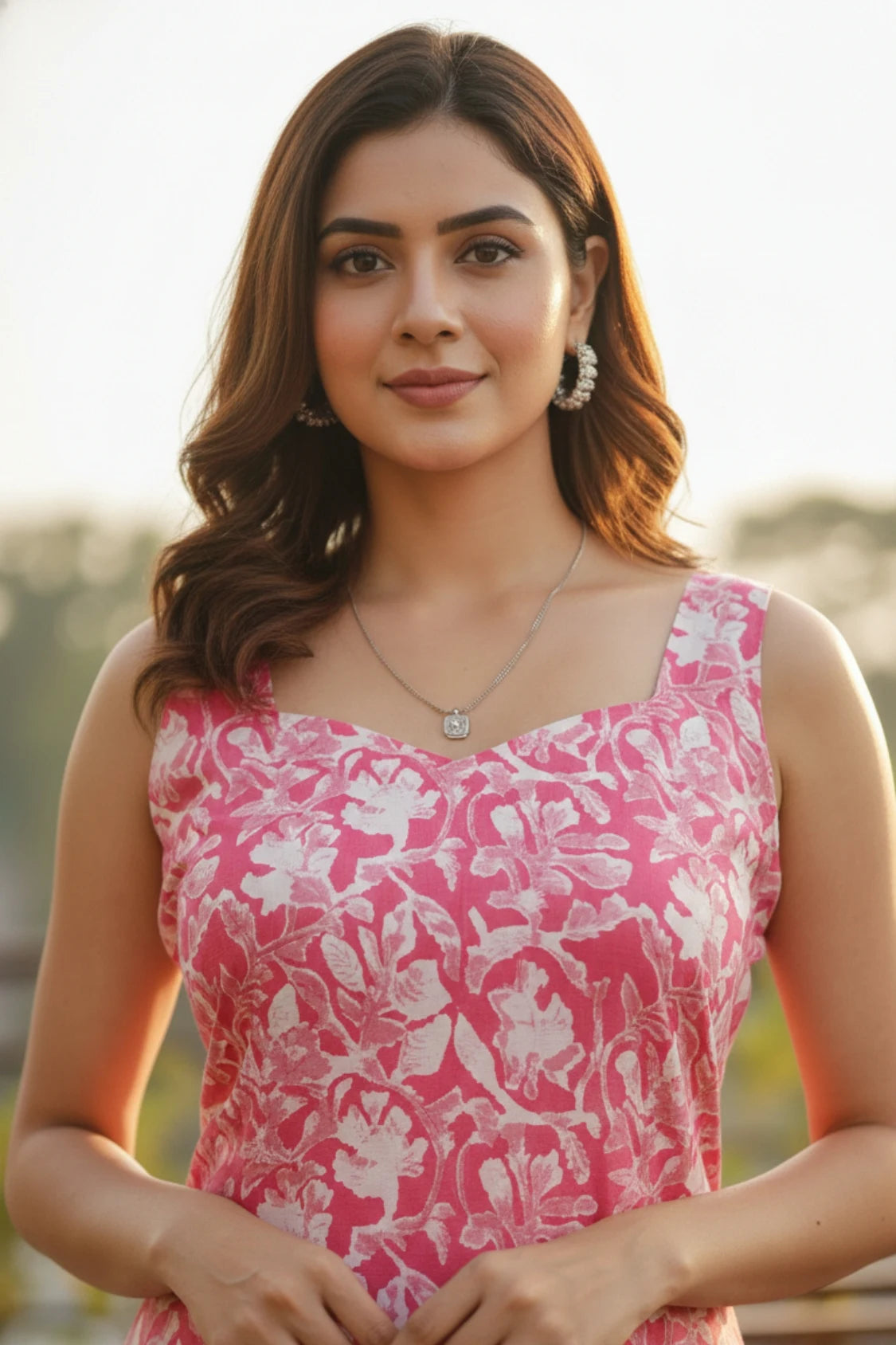 Women pink short sleeveless kurti, trendy everyday wear top