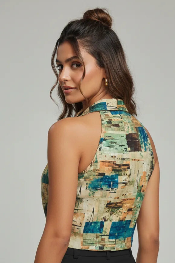 Women’s Geometric Print Cotton Crop Shirt