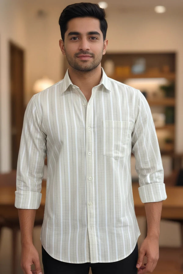Beige stripe cotton shirt for men, casual summer wear shirt, stylish mens casual shirt