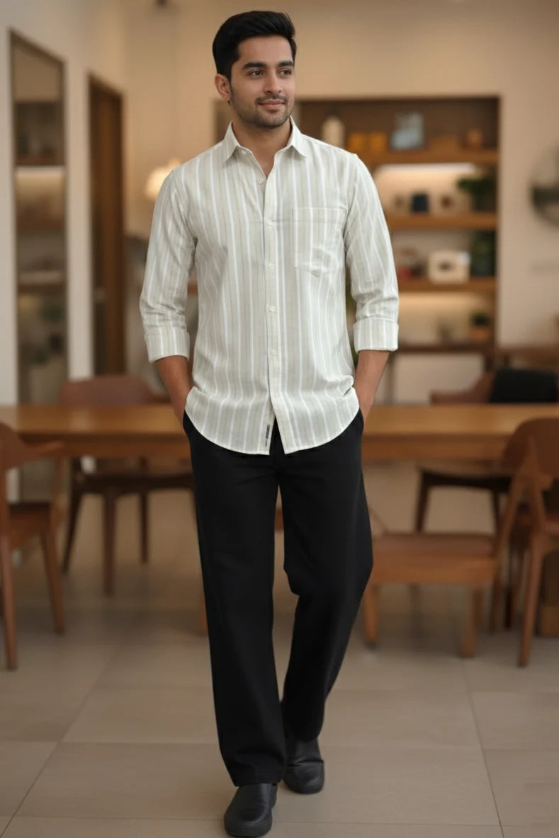 Beige stripe cotton shirt for men, casual summer wear shirt, stylish mens casual shirt
