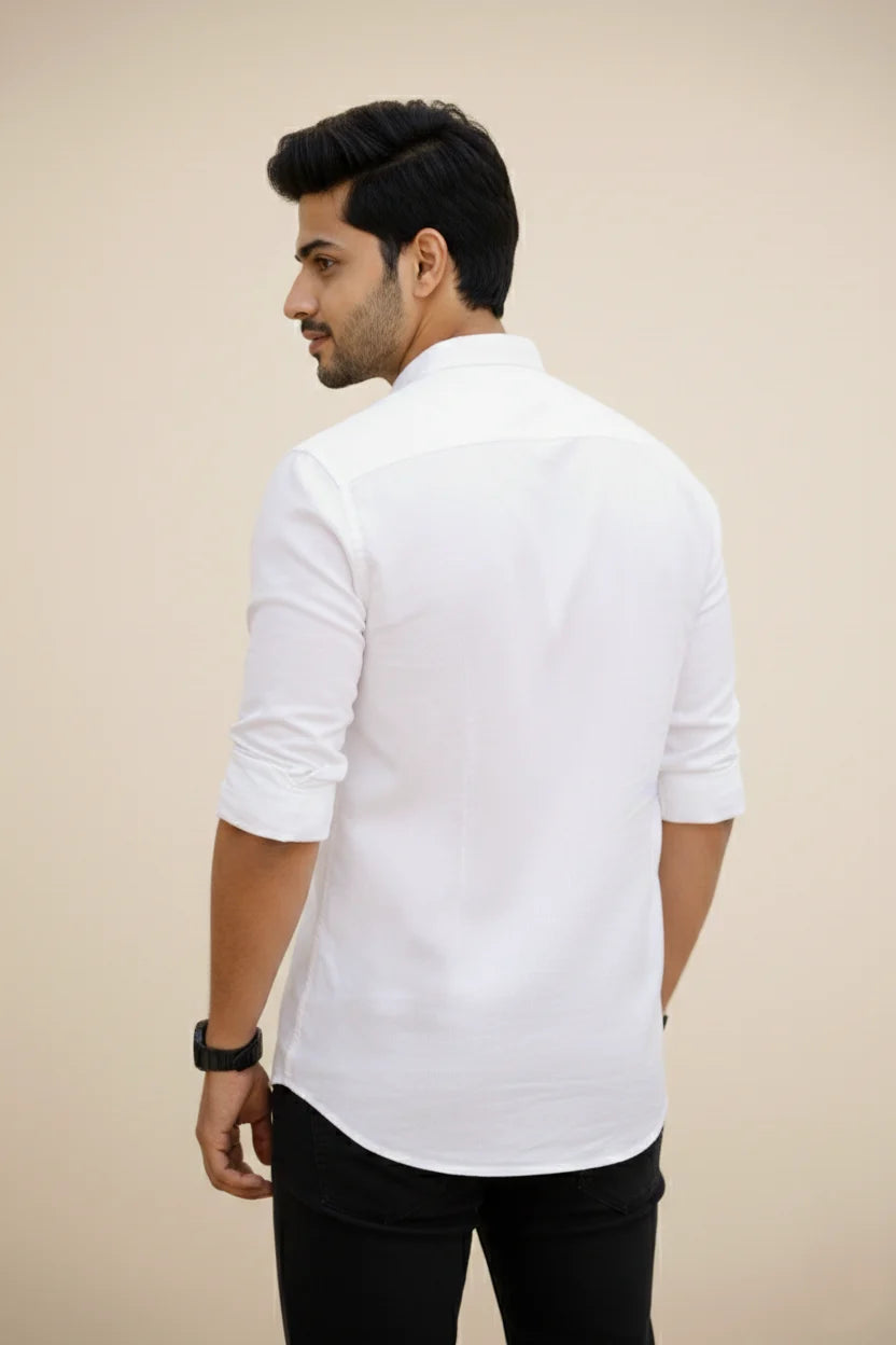 White Spread Collar Short Kurta