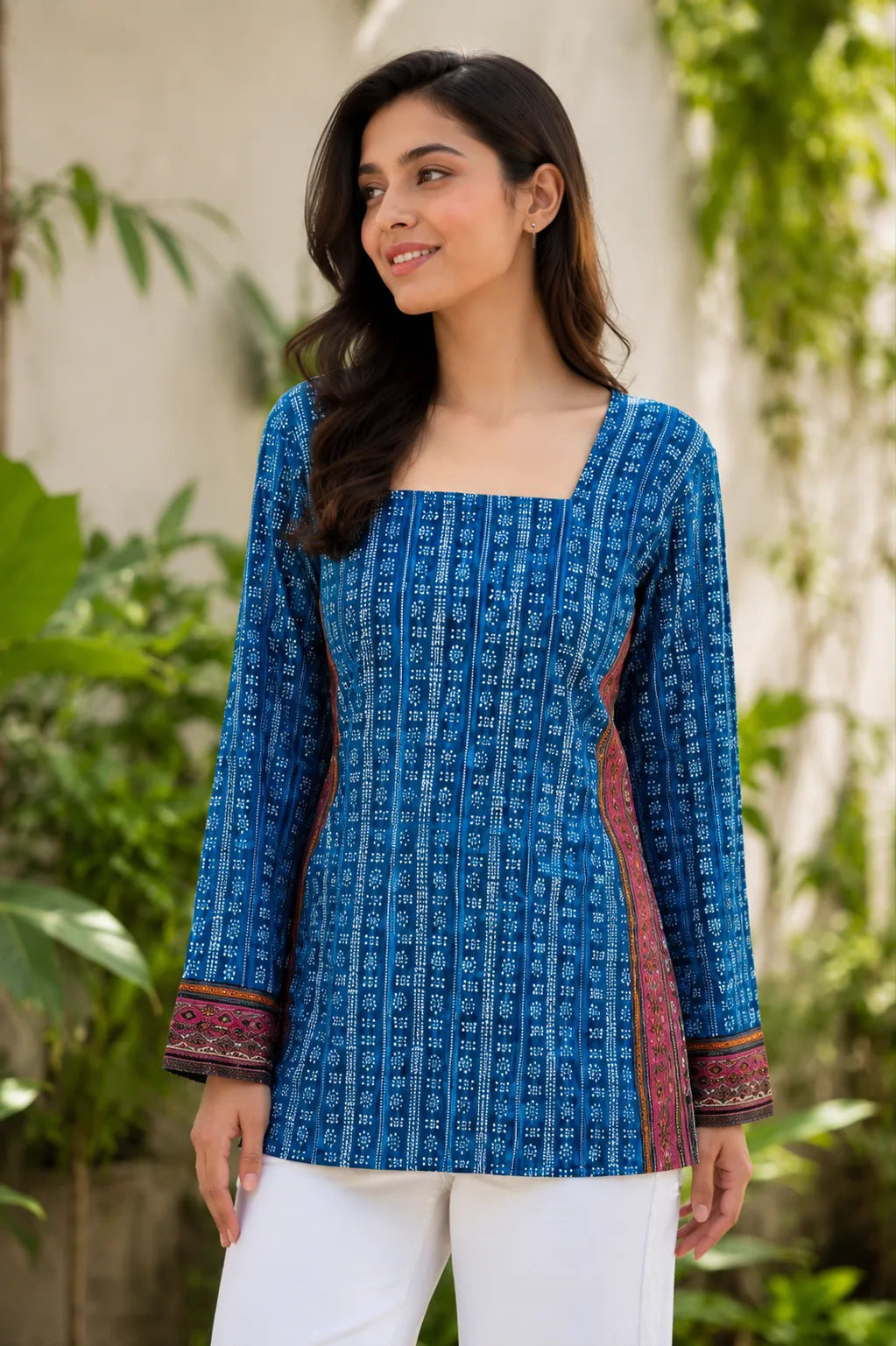 Blue Cotton Short Kurti for Women