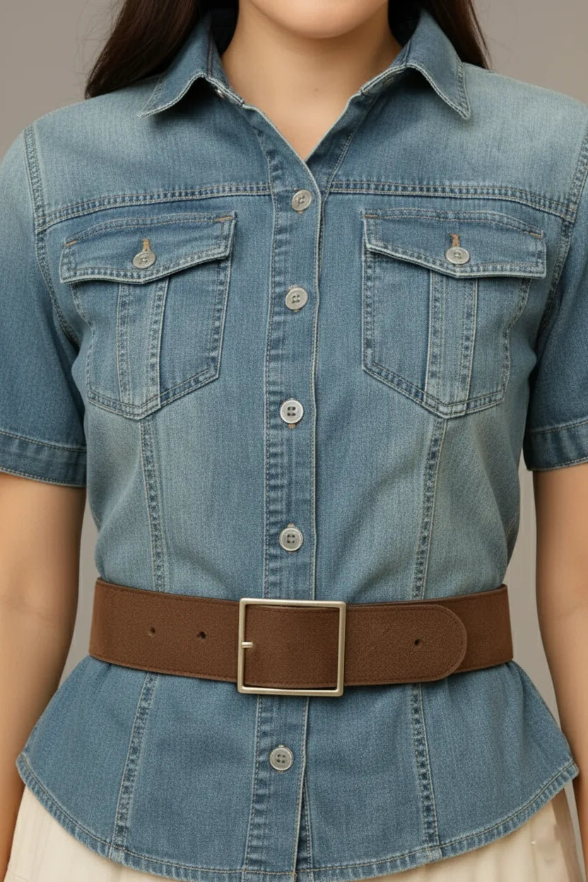 Denim Top & Flared Skirt Set