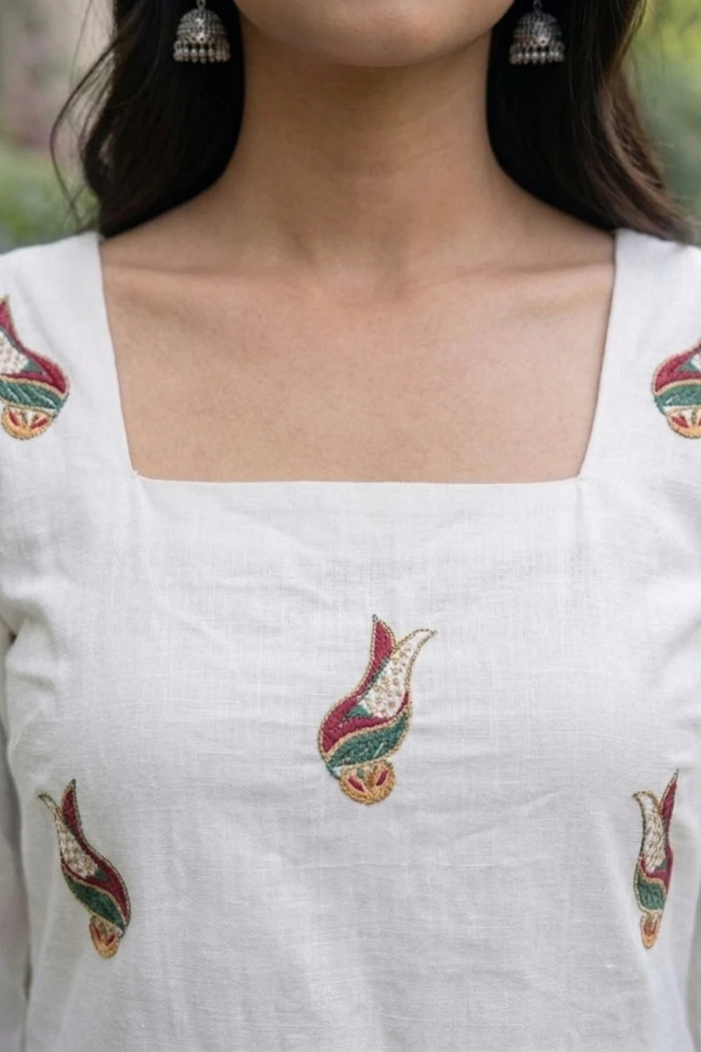 White Embroidery Short Kurti