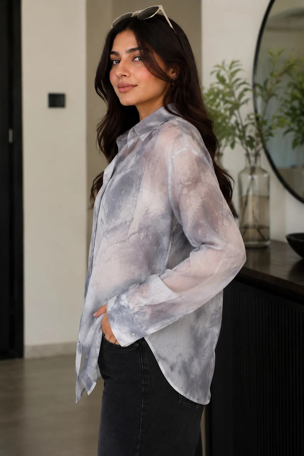 Grey Georgette Shirt for Women