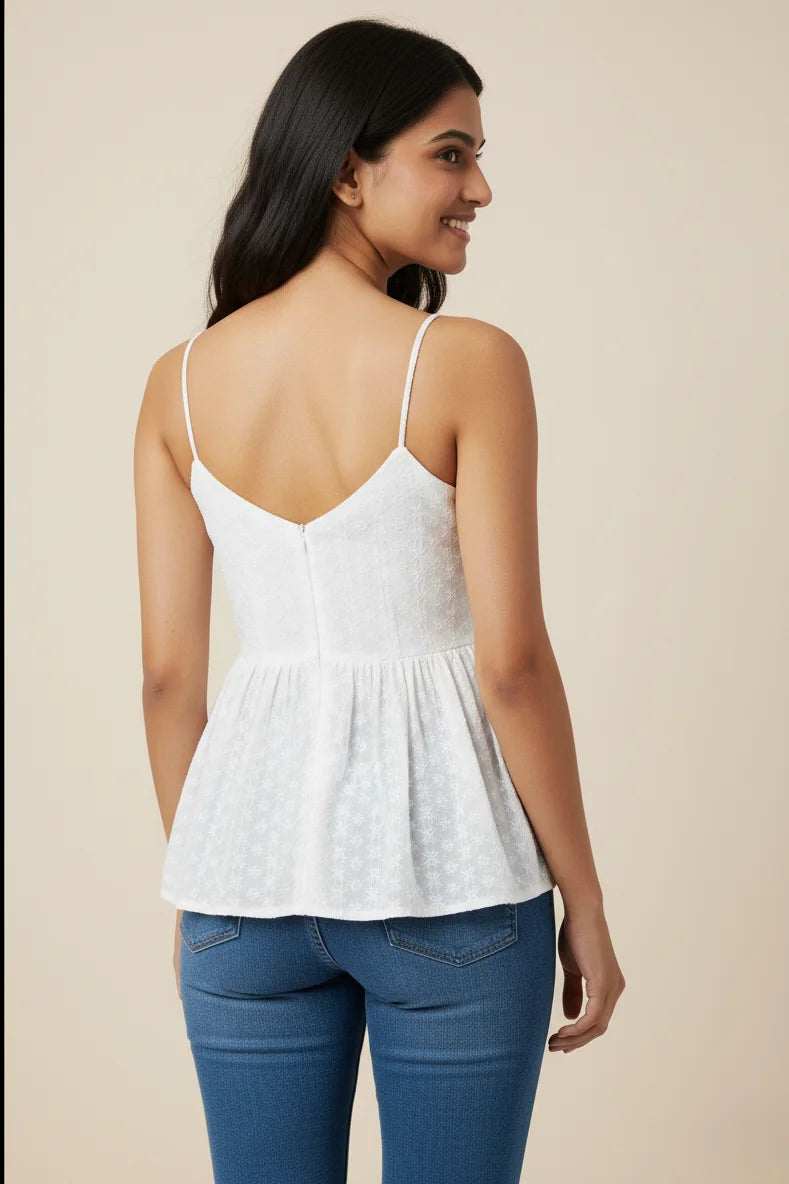 A stylish white top for women featuring a white tank top design, this white sleeveless top is one of the most versatile ladies white tops, crafted as a women cotton top in a trendy women short top style.- back full