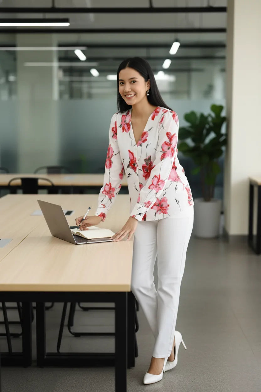 women floral korean style shirt- frontt