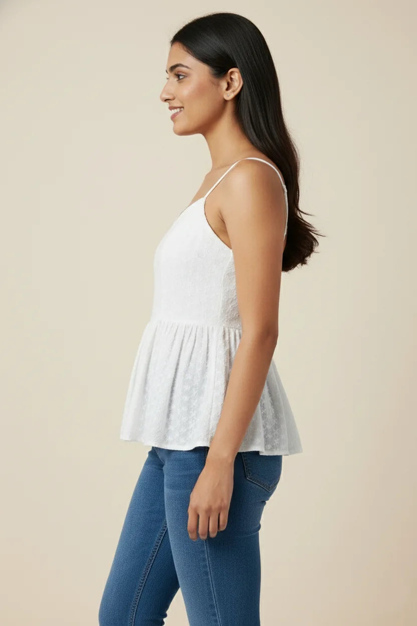 A stylish white top for women featuring a white tank top design, this white sleeveless top is one of the most versatile ladies white tops, crafted as a women cotton top in a trendy women short top style.- side 