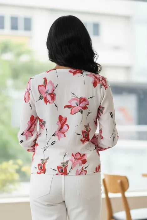 women white floral korean style shirt- front