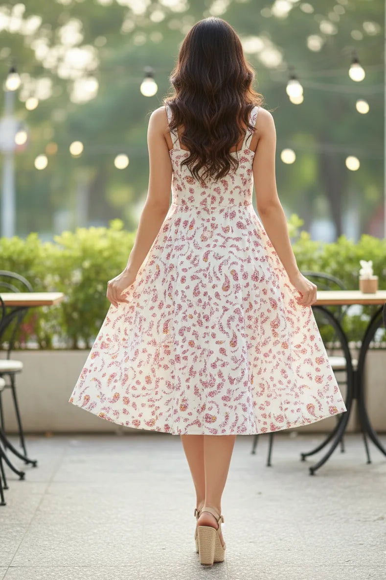 women white floral midi dress- back 