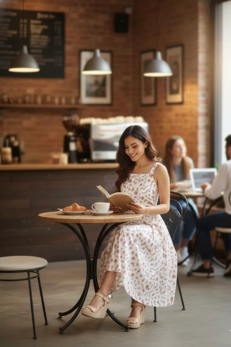 women white floral midi dress- full