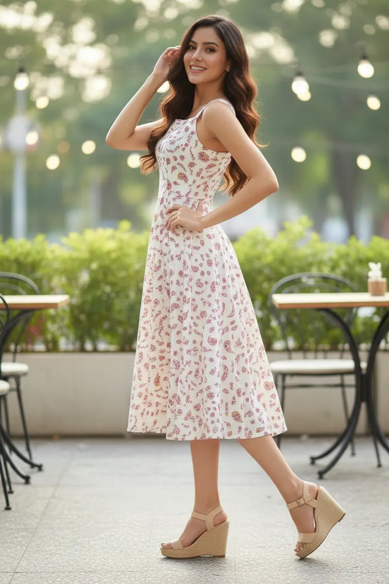 women white floral midi dress- side