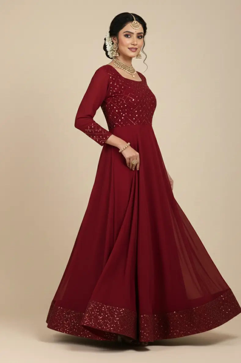 Women maroon anarkali gown - flare show