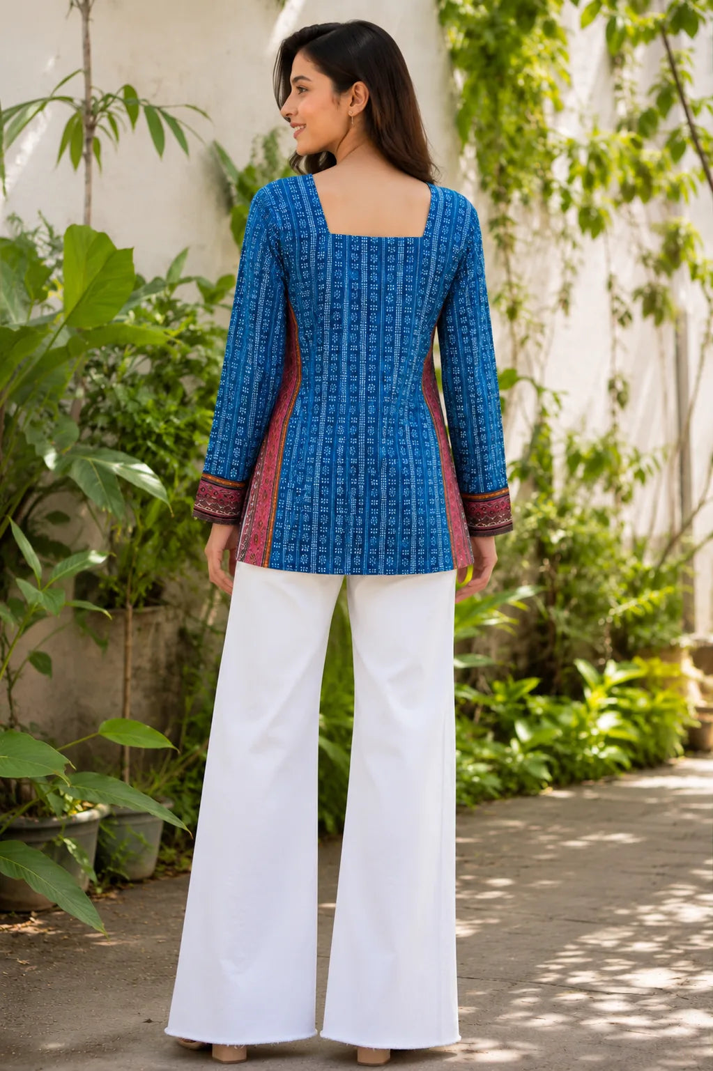 Blue Cotton Short Kurti for Women