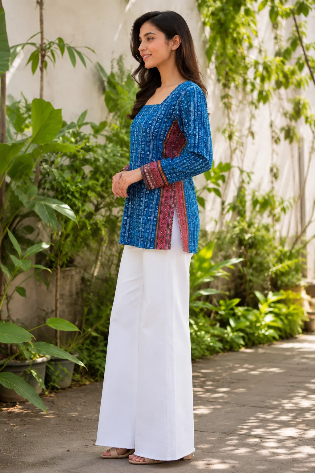 Blue Cotton Short Kurti for Women