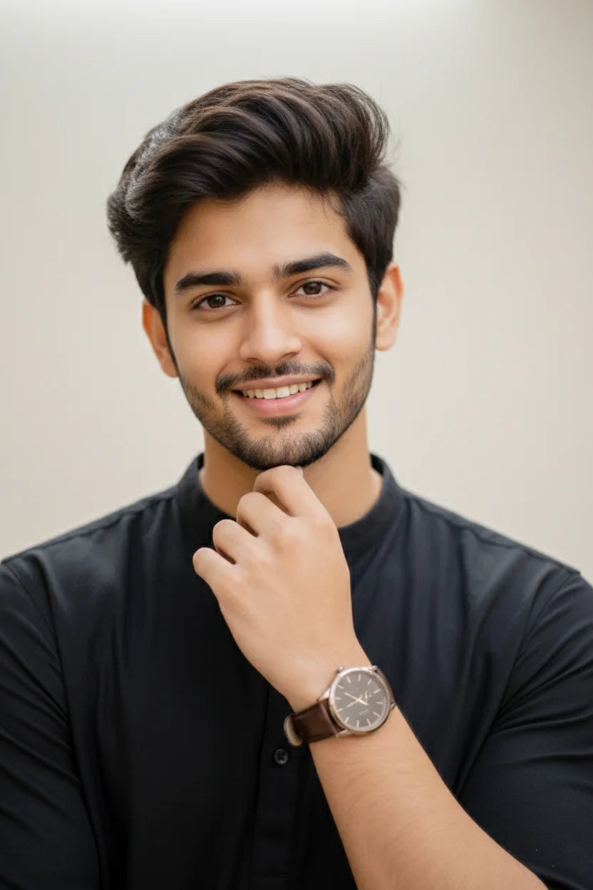 Black Cotton Mandarin Collar short kurta shirt