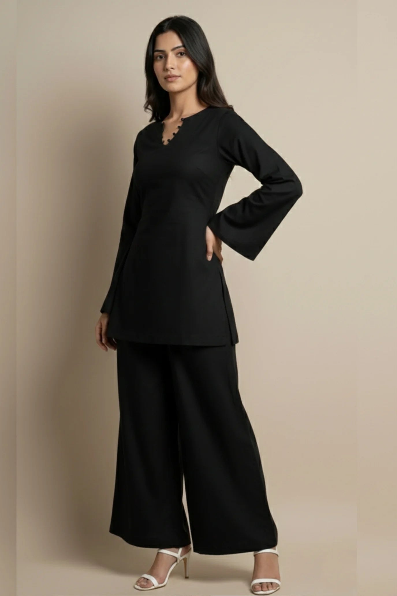 Women Black Rayon Co-Ord Set