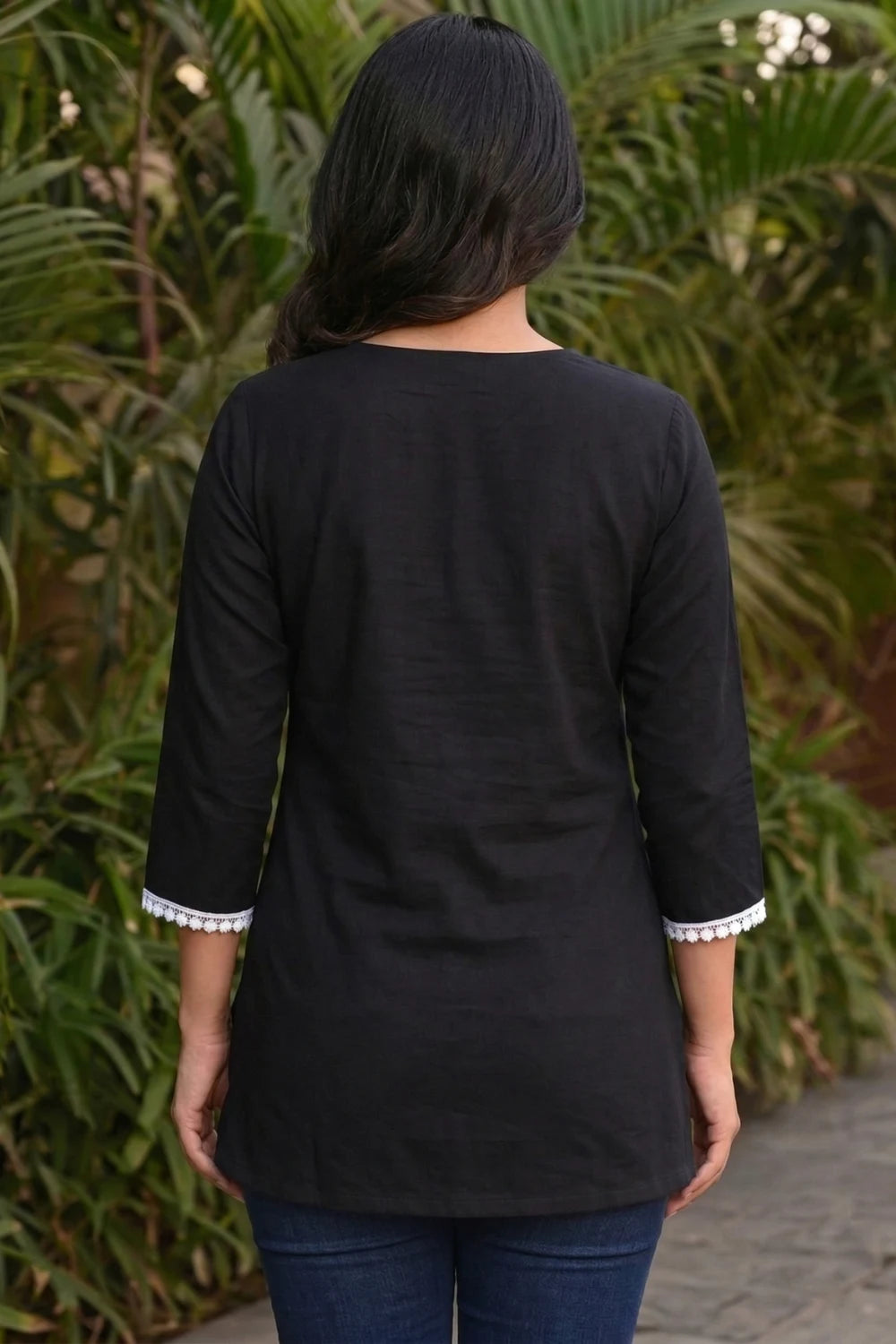 Black V-Neck Lace Kurti